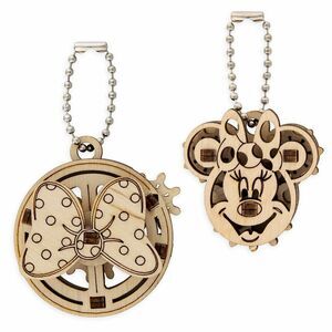 New Disney Parks UGears Minnie Mouse 2 Wooden Puzzle Keychains Mechanical Puzzle